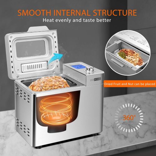 비보 VIVOHOME 110V 550W 25 in 1 Stainless Steel Automatic Gluten Free Bread Maker Machine 2lbs with Removable Fruit and Nut Dispenser