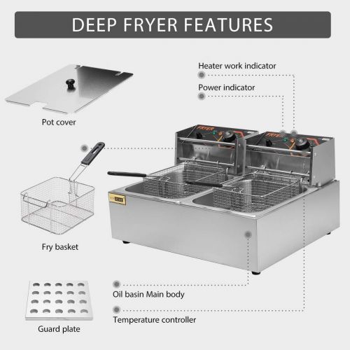 비보 VIVOHOME 5000W 20.7 Qt Electric Deep Fryer with 2 x 6.35 QT Removable Baskets and Temperature Limiter for Commercial and Home Use