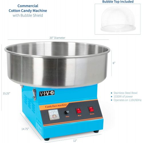비보 VIVO Blue Electric Commercial Cotton Candy Machine/Candy Floss Maker with Bubble Shield CANDY-KIT-1B