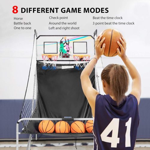 비보 VIVOHOME Foldable Dual Shot Basketball Arcade Game Electronic for 2 Players with 8 Game Modes, 4 Balls and LED Scoring System Arcade Sounds Kids Adults Indoor Outdoor
