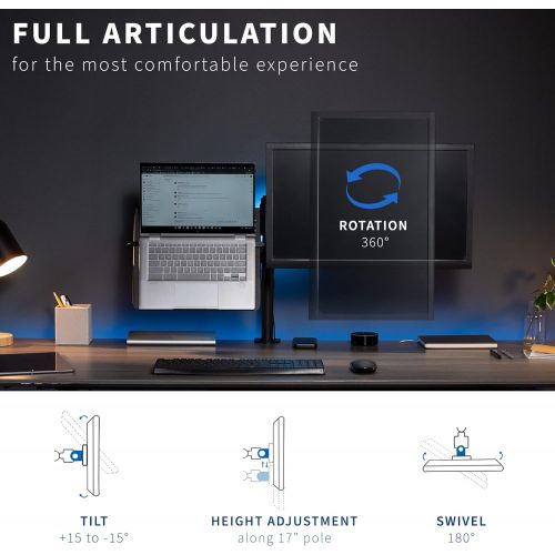 비보 [아마존베스트]VIVO Black Fully Adjustable 13 to 32 inch Single Computer Monitor and Laptop Desk Mount Combo, Stand with Grommet Option, Fits up to 17 inch Laptops STAND-V002C