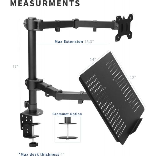 비보 [아마존베스트]VIVO Black Fully Adjustable 13 to 32 inch Single Computer Monitor and Laptop Desk Mount Combo, Stand with Grommet Option, Fits up to 17 inch Laptops STAND-V002C