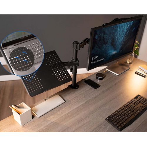 비보 [아마존베스트]VIVO Black Fully Adjustable 13 to 32 inch Single Computer Monitor and Laptop Desk Mount Combo, Stand with Grommet Option, Fits up to 17 inch Laptops STAND-V002C