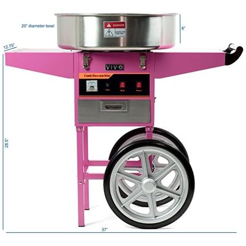 비보 [아마존베스트]VIVO Pink Electric Commercial Cotton Candy Machine, Candy Floss Maker with Cart CANDY-V002