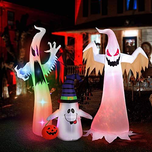 비보 할로윈 용품VIVOHOME Halloween Inflatable White Ghost 3 Sets with Colorful LED Lights for Outdoor Lawn Yard Decoration