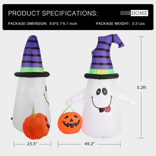 비보 할로윈 용품VIVOHOME Halloween Inflatable White Ghost 3 Sets with Colorful LED Lights for Outdoor Lawn Yard Decoration