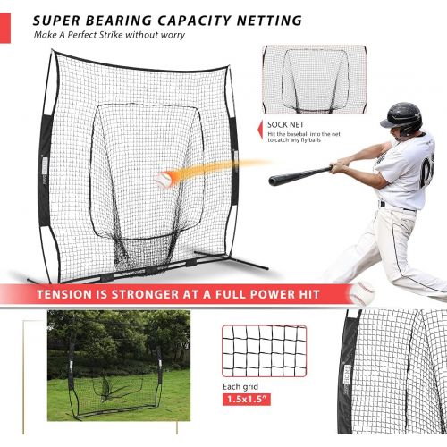 비보 VIVOHOME 7 x 7 Feet Baseball Backstop Softball Practice Net with Strike Zone Target and Carry Bag for Batting Hitting and Pitching