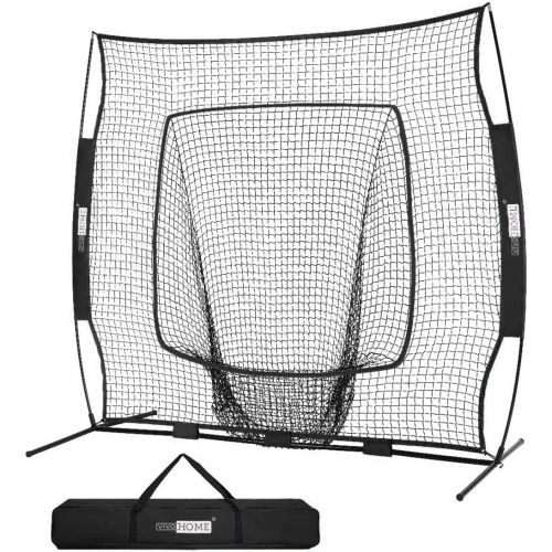 비보 VIVOHOME 7 x 7 Feet Baseball Backstop Softball Practice Net with Strike Zone Target and Carry Bag for Batting Hitting and Pitching