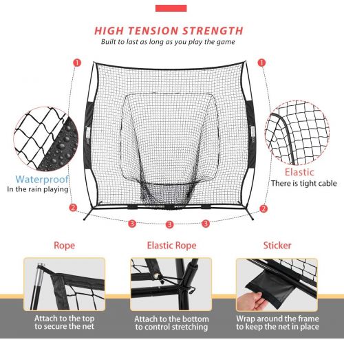 비보 VIVOHOME 7 x 7 Feet Baseball Backstop Softball Practice Net with Strike Zone Target Tee and Carry Bag for Batting Hitting and Pitching