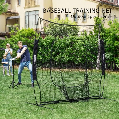 비보 VIVOHOME 7 x 7 Feet Baseball Backstop Softball Practice Net with Strike Zone Target Tee and Carry Bag for Batting Hitting and Pitching