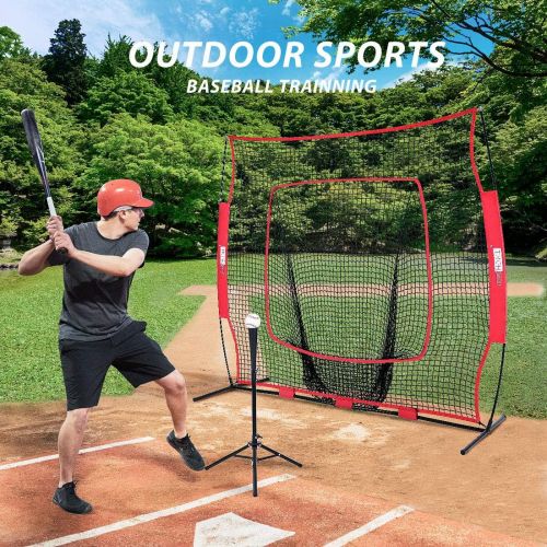 비보 VIVOHOME 7 x 7 Feet Baseball Backstop Softball Practice Net with Strike Zone Target Tee and Carry Bag for Batting Hitting and Pitching