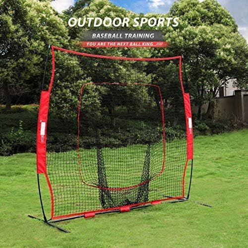 비보 VIVOHOME 7 x 7 Feet Baseball Backstop Softball Practice Net with Strike Zone Target and Carry Bag for Batting Hitting and Pitching