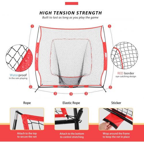 비보 VIVOHOME 7 x 7 Feet Baseball Backstop Softball Practice Net with Strike Zone Target and Carry Bag for Batting Hitting and Pitching