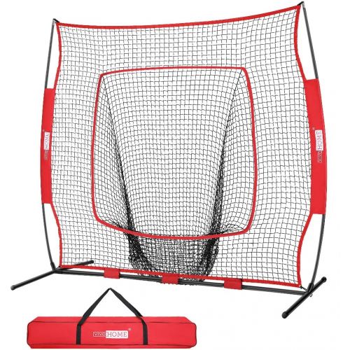 비보 VIVOHOME 7 x 7 Feet Baseball Backstop Softball Practice Net with Strike Zone Target and Carry Bag for Batting Hitting and Pitching