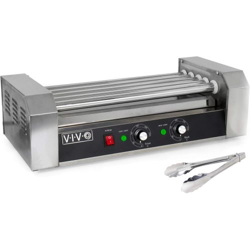 비보 VIVO Electric 12 Hot Dog & Five (5) Roller Grill Cooker Warmer Machine with Cover (HOTDG-V205)