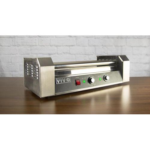 비보 VIVO Electric 12 Hot Dog & Five (5) Roller Grill Cooker Warmer Machine with Cover (HOTDG-V205)