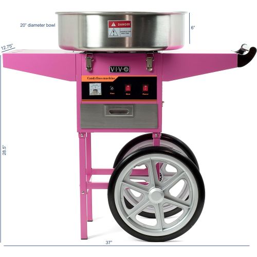 비보 Electric Commercial Cotton Candy MachineCandy Floss Maker Pink Cart Stand VIVO (CANDY-V002)