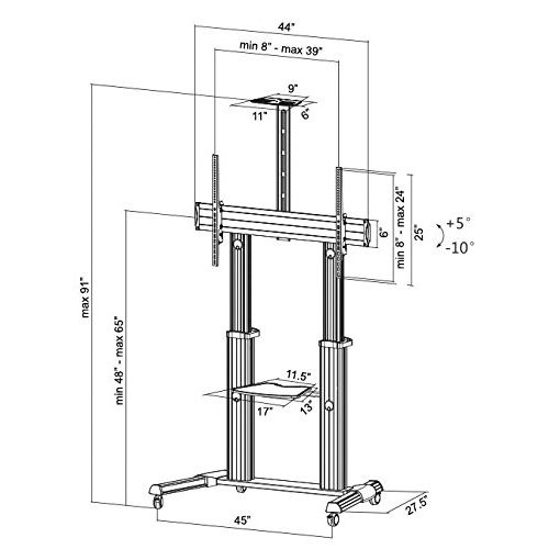 비보 VIVO Ultra Heavy Duty Mobile 60 to 100 inch TV Stand for Flat Screens | Adjustable, Rolling TV Cart Mount with Wheels (STAND-TV22S)