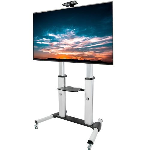 비보 VIVO Ultra Heavy Duty Mobile 60 to 100 inch TV Stand for Flat Screens | Adjustable, Rolling TV Cart Mount with Wheels (STAND-TV22S)