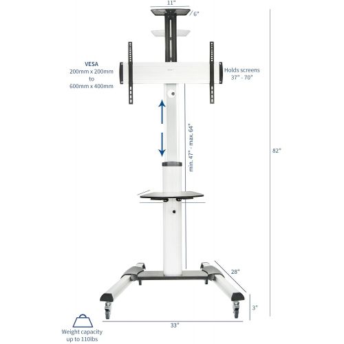 비보 VIVO Ultra Heavy Duty TV Cart for Flat Screen Panel Mobile Rolling Stand w/Dual Shelves and 3 Wheels/fits 37 to 70 (STAND-TV09)