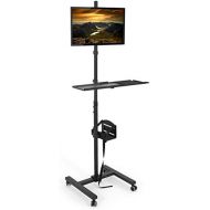 VIVO Black Mobile Computer Cart, Rolling Stand, Adjustable Monitor Mount with 32 inch Case Holder and Keyboard Tray, Moving Workstation (CART-PC02T)
