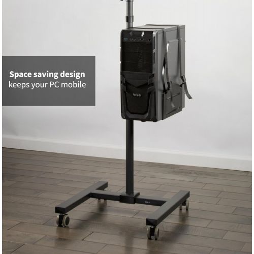 비보 VIVO Black Mobile Computer Cart, Rolling Stand, Adjustable Monitor Mount with 32 inch Case Holder and Keyboard Tray, Moving Workstation (CART-PC02T)