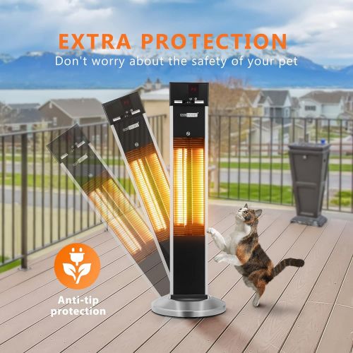 비보 VIVOHOME 1500W Infrared Patio Heater with 3 Working Modes, Remote, 24H Timer, LED Display, IP65 Waterproof for Indoor Outdoor