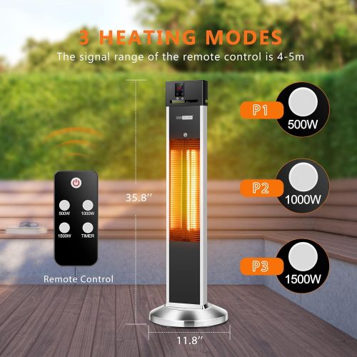 비보 VIVOHOME 1500W Infrared Patio Heater with 3 Working Modes, Remote, 24H Timer, LED Display, IP65 Waterproof for Indoor Outdoor