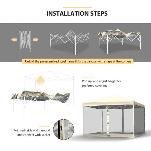 비보 VIVOHOME 420D Oxford Heavy Duty Outdoor Easy Pop Up Canopy Screen Party Tent with Mesh Side 10 x 10 ft