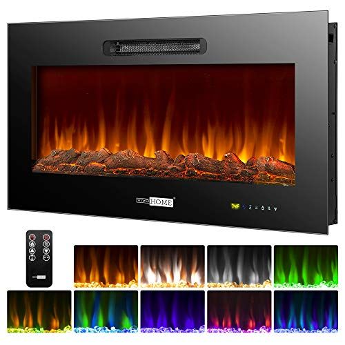 비보 VIVOHOME 36 Inch 750W / 1500W Wall Mounted and in Wall Recessed Electric Fireplace Heater with Remote Control Touch Screen, ETL Certified, Overheating Protection, 9 Flame Color, Lo