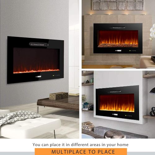 비보 VIVOHOME 36 Inch 750W / 1500W Wall Mounted and in Wall Recessed Electric Fireplace Heater with Remote Control Touch Screen, ETL Certified, Overheating Protection, 9 Flame Color, Lo