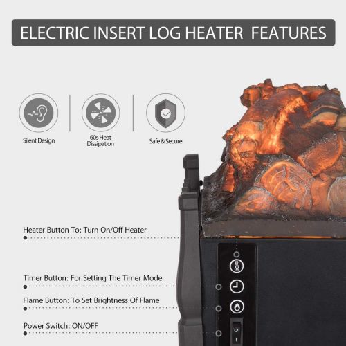 비보 VIVOHOME 110V Electric Fireplace Insert Log Quartz Realistic Ember Bed Fan Heater with Infrared Remote Controller Black