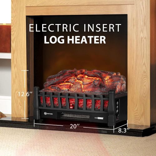 비보 VIVOHOME 110V Electric Fireplace Insert Log Quartz Realistic Ember Bed Fan Heater with Infrared Remote Controller Black