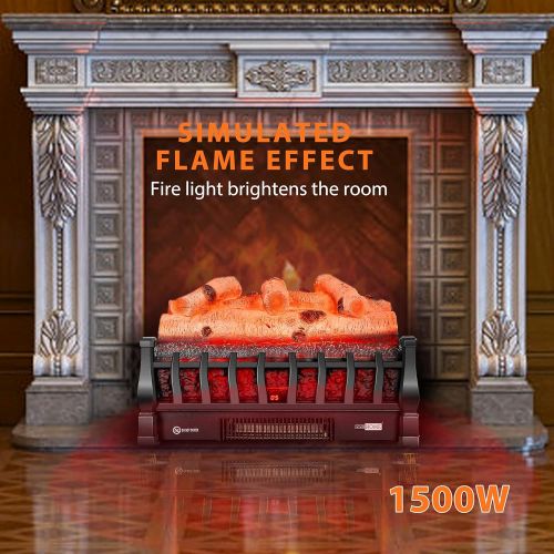 비보 VIVOHOME 110V Electric Fireplace Log Set Heater with Glowing Ember Bed and Remote Controller Black