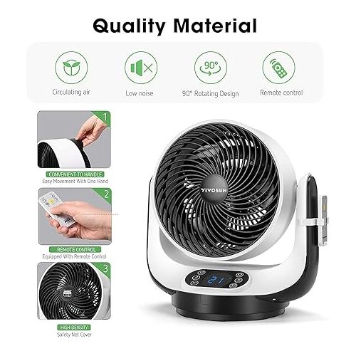  VIVOSUN 13 Inch Air Circulator Fan, 45W Strong Wind Floor Fan, Oscillating Table Fan, 3 Speeds Settings, with Remote Control for Home, Dorm, Office, ETL Certified