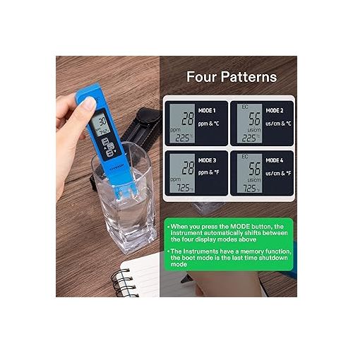  VIVOSUN Digital pH and TDS Meter Kits, 0.01pH High Accuracy Pen Type pH Meter ± 2% Readout Accuracy 3-in-1 TDS EC Temperature Meter for Hydroponics, Household Drinking, and Aquarium, UL Certified