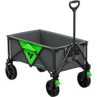 VIVOSUN Collapsible Folding Wagon, Outdoor Utility with Silent Universal Wheels, Cup Holders & Side Pockets, Adjustable Handle, for Camping, Garden, Sports, Picnic, Shopping, 110L, Grey & Green