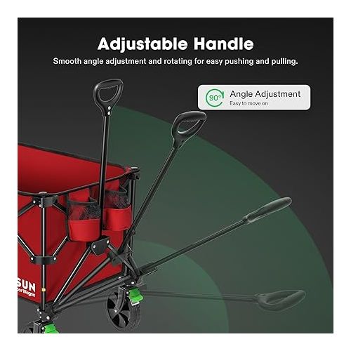  VIVOSUN Heavy Duty Folding Collapsible Wagon Utility Outdoor Camping Cart with Universal Wheels & Adjustable Handle, Red