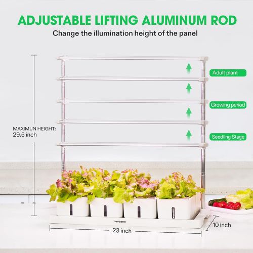  VIVOSUN Indoor Herb Garden Hydroponic Growing System, Plant Germination Starter Kits with Timed LED Grow Lamp, 4 Removable Water Tanks 29.5in Adjustable Height Smart Planter