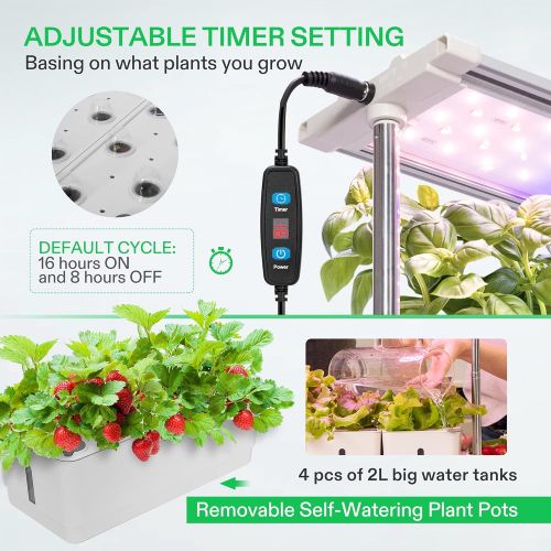  VIVOSUN Indoor Herb Garden Hydroponic Growing System, Plant Germination Starter Kits with Timed LED Grow Lamp, 4 Removable Water Tanks 29.5in Adjustable Height Smart Planter