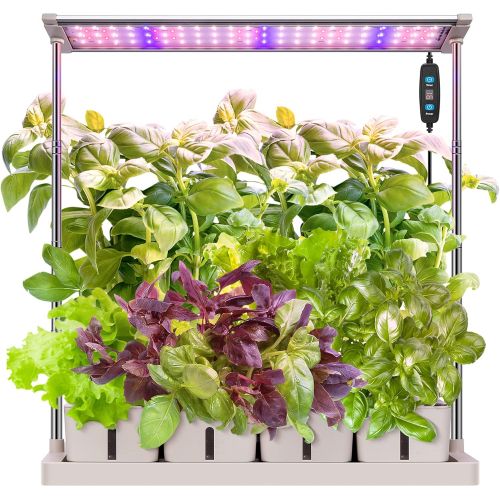  VIVOSUN Indoor Herb Garden Hydroponic Growing System, Plant Germination Starter Kits with Timed LED Grow Lamp, 4 Removable Water Tanks 29.5in Adjustable Height Smart Planter