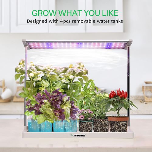  VIVOSUN Indoor Herb Garden Hydroponic Growing System, Plant Germination Starter Kits with Timed LED Grow Lamp, 4 Removable Water Tanks 29.5in Adjustable Height Smart Planter
