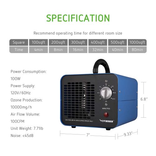  VIVOSUN Commercial Ozone Generator 5,000mgh Industrial O3 Air Purifier Ozone Deodorizer (5,000mg - Black)