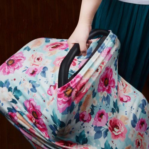  VIVOTE Nursing Cover for Breastfeeding Carseat Canopy Infant Car Seat Cover Nursing Scarf Multi Use Floral Baby Seat Cover for Shopping Cart, High Chair, Stroller, Stretchy, Breath