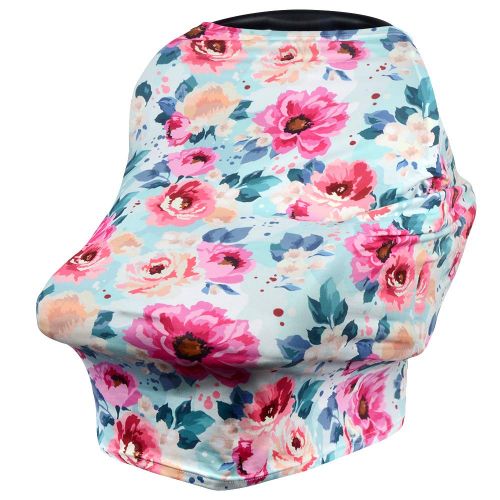  VIVOTE Nursing Cover for Breastfeeding Carseat Canopy Infant Car Seat Cover Nursing Scarf Multi Use Floral Baby Seat Cover for Shopping Cart, High Chair, Stroller, Stretchy, Breath