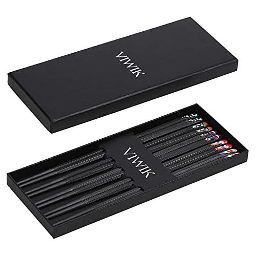  [아마존베스트]VIWIK 5 Pairs Fiberglass Chopsticks Reusable Classic Japanese Style Chop Sticks Gift Sets, Dishwasher Safe, 9 1/2 Inches - Style 1