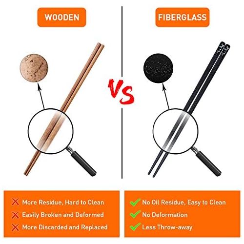  [아마존베스트]VIWIK 5 Pairs Fiberglass Chopsticks Reusable Classic Japanese Style Chop Sticks Gift Sets, Dishwasher Safe, 9 1/2 Inches - Style 1