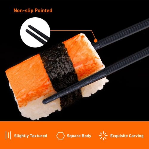 [아마존베스트]VIWIK 5 Pairs Fiberglass Chopsticks Reusable Classic Japanese Style Chop Sticks Gift Sets, Dishwasher Safe, 9 1/2 Inches - Style 1