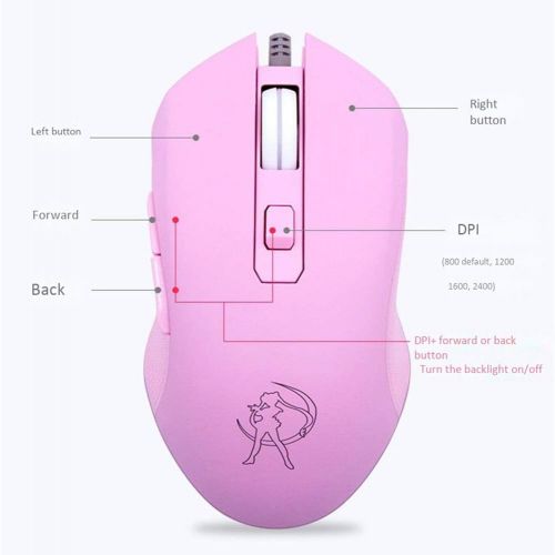  VIYOGO Gaming Mouse Silent Click, 7 Colors Backlit Optical Game Mice Ergonomic USB Wired with 2400 DPI and 6 Buttons 4 Shooting for PC Computer Laptop Desktop Mac (Pink)