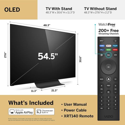  VIZIO 55-Inch OLED Premium 4K UHD HDR Smart TV with Dolby Vision, HDMI 2.1, 120Hz Refresh Rate, Pro Gaming Engine, Apple AirPlay 2 and Chromecast Built-in - OLED55-H1